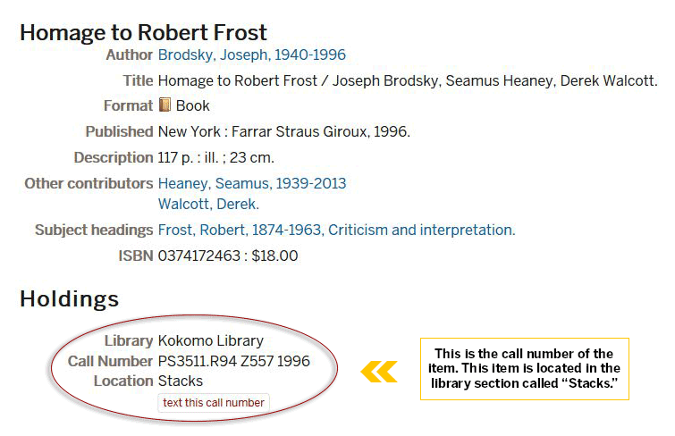 Call Number location under Holdings indicate location of item.